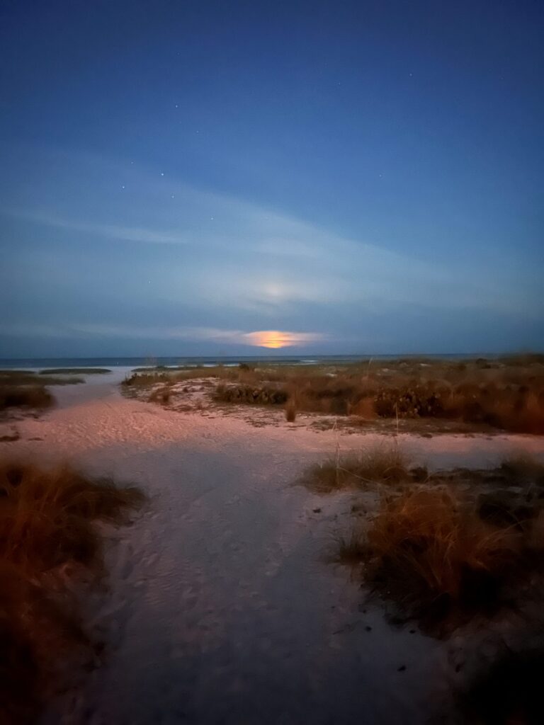 early morning moon set over Lido beach
